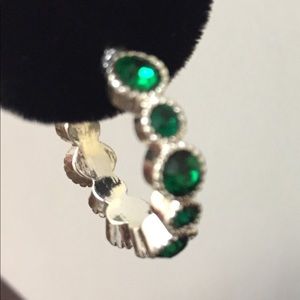 Pretty Green Rhinestone Hoop Earrings Pierced NEW